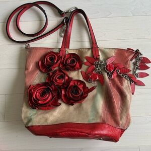 Valentino Red and Cream Floral Shoulder Bag